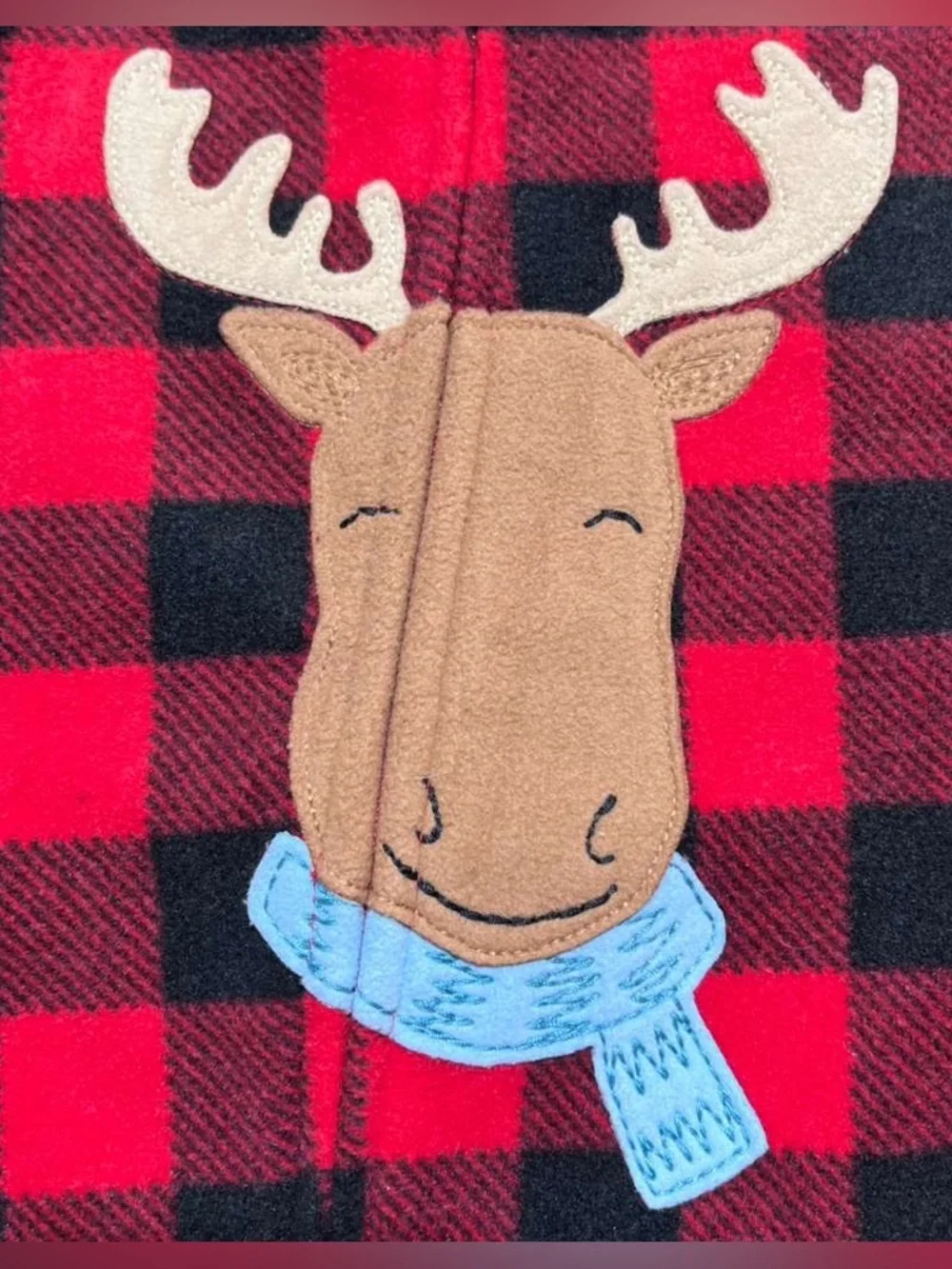 Carters Just One You Baby Boys Plaid Moose Fleece‎ Footed Pajama 12M Red Black